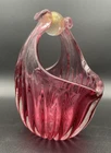 VTG Alfredo Barbini Handmade Murano Art Glass Basket Cranberry & Gold 6.5" EUC