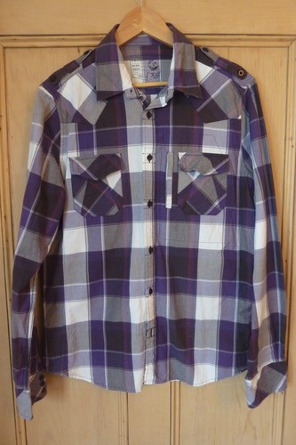 Men's medium long sleeved shirt purple/grey checked