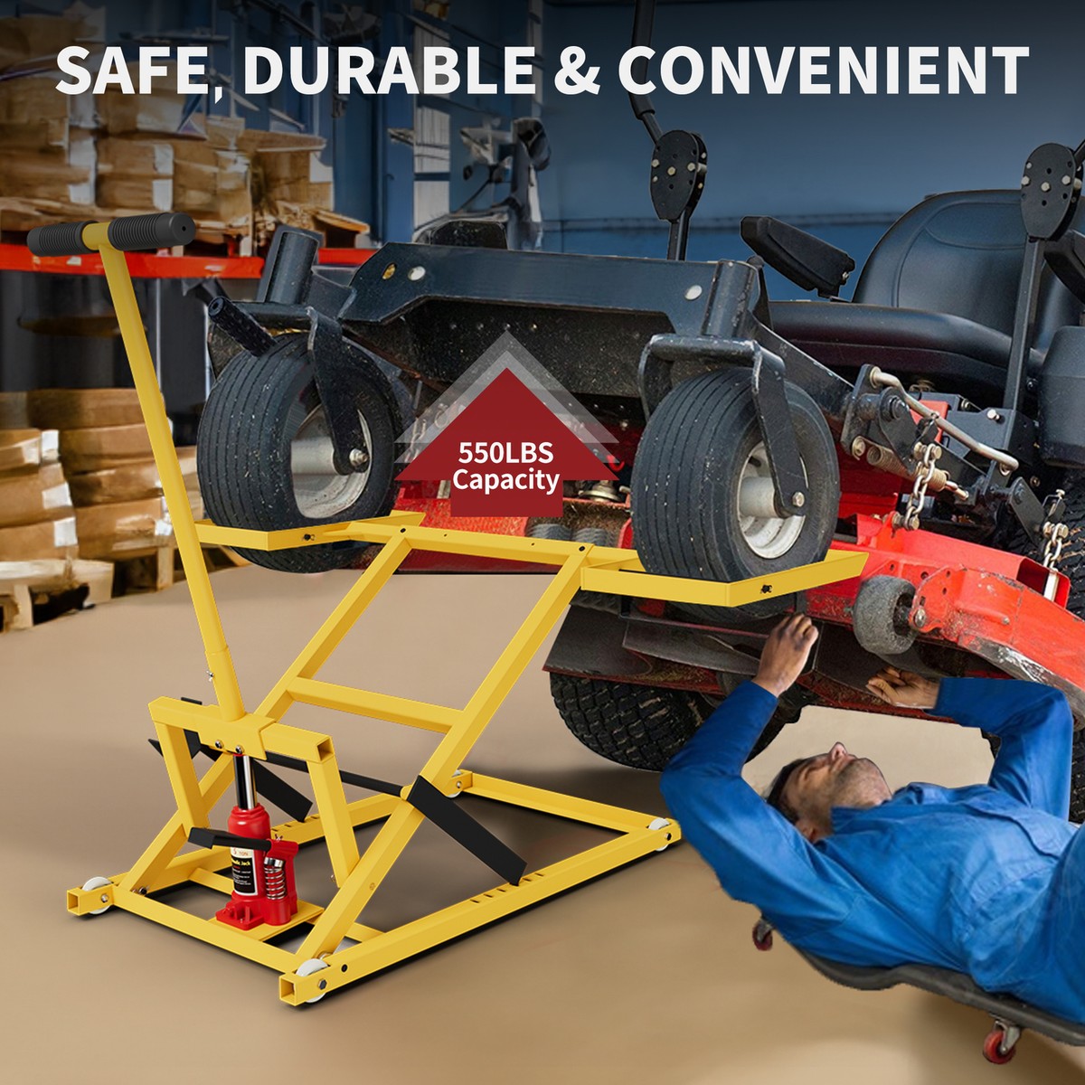 550 Lbs Capacity Lawn Mower Lift Jack – Adjustable For Riding Mowers & Zero Turn Tractors
