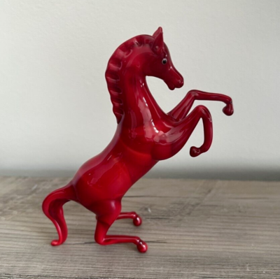 Murano Glass, Handcrafted Unique Art, Ferrari Red Standing Horse