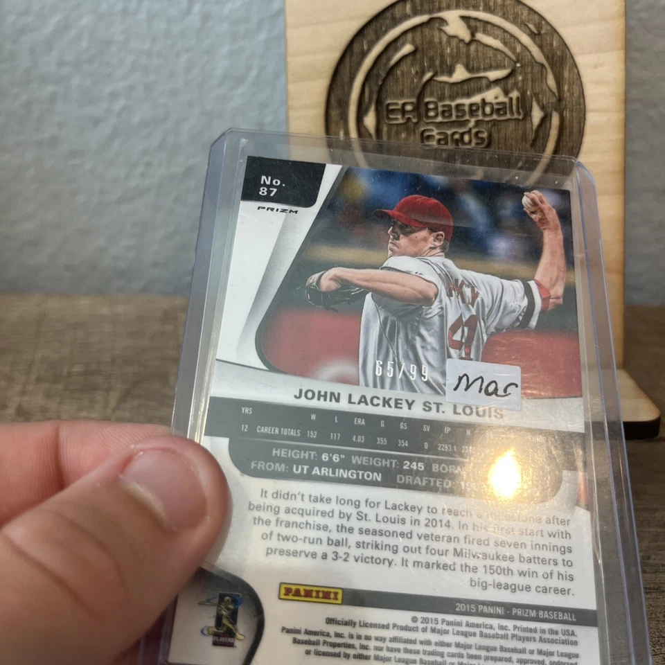 2015 Prizm Prizms Purple Flash #87 John Lackey /99 Cardinals Angels - Image 3 of 3