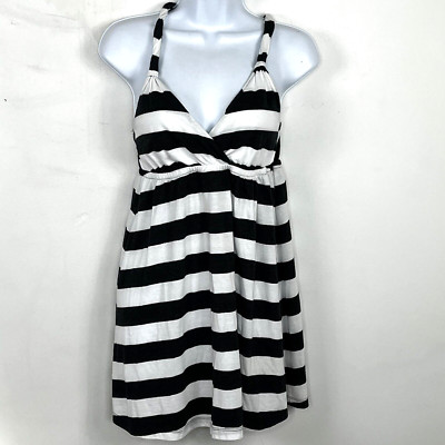 Lore Me Sun Dress Sz S Black White Striped V Neck Halter Soft Grunge Skater Y2K