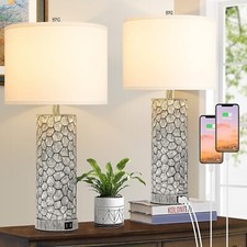 Brightever Table Lamps with Dual USB Charging Ports Set of 2,Rustic Farmhouse
