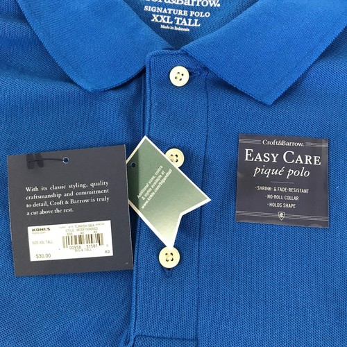 NEW Croft & Barrow Easy Care Pique Polo Men's Size XXL Tall Blue 100% Cotton - Imagen 11 de 13