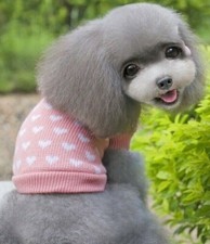 Dog Knitted Sweater for Small Dogs, Pink with white Hearts, Fits 14" Chest