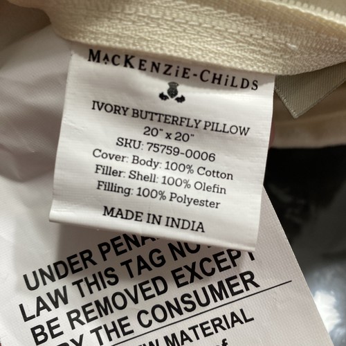 NEW MACKENZIE-CHILDS Ivory Butterfly Pillow 20"shimmering grey sequins and beads - Picture 14 of 20