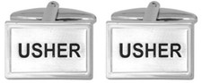 New Rhodium Plated Rectangular Usher Wedding Cufflinks in Presentation Case