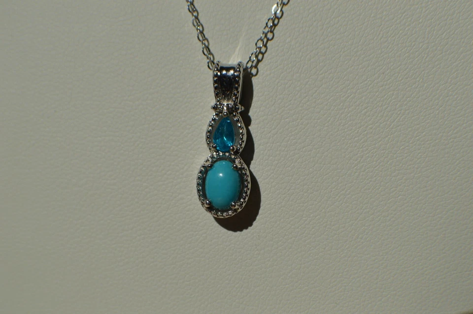 Colgante turquesa/apatita SB de 0,98 quilates con cadena de 20" platino sobre plata de ley Foto 4 de 4