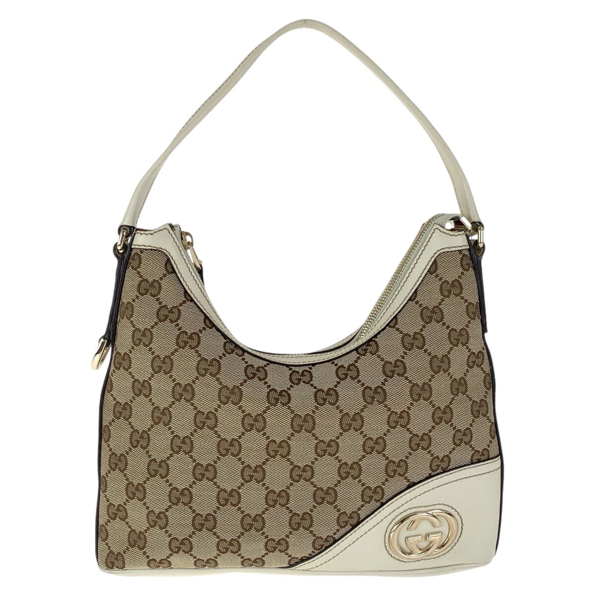 Sac à bandoulière GUCCI imbriqué 182489 blanc marron GG toile/cuir