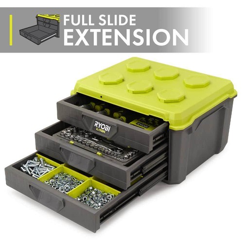Caja de Herramientas Ryobi LINK 3 Cajones Modular Resistente a Impactos Organizar Tienda Herramientas - Imagen 6 de 8