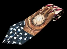 Tango by Max Raab 100% Silk American Flag Baseball Glove Tie Made In Usa Sports 
