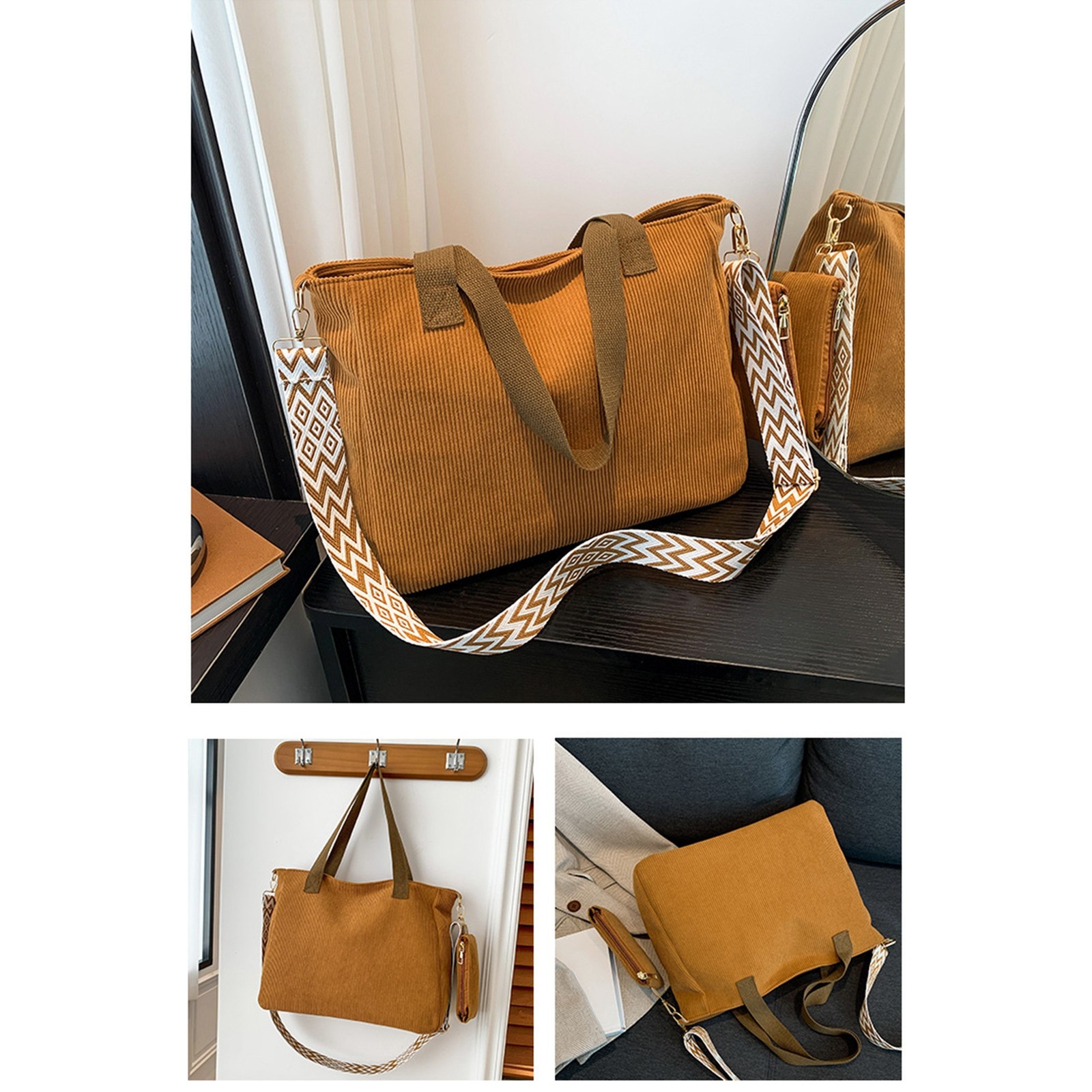 (Light Brown Free Size)Women Handbag Shoulder Bag Velvet Messenger Bag