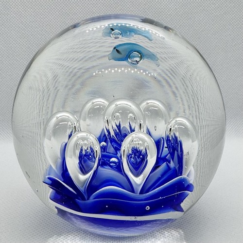 Murano Style Aquarium 3.5” Clear Glass Art Ball Globe Fish Anemone paperweight