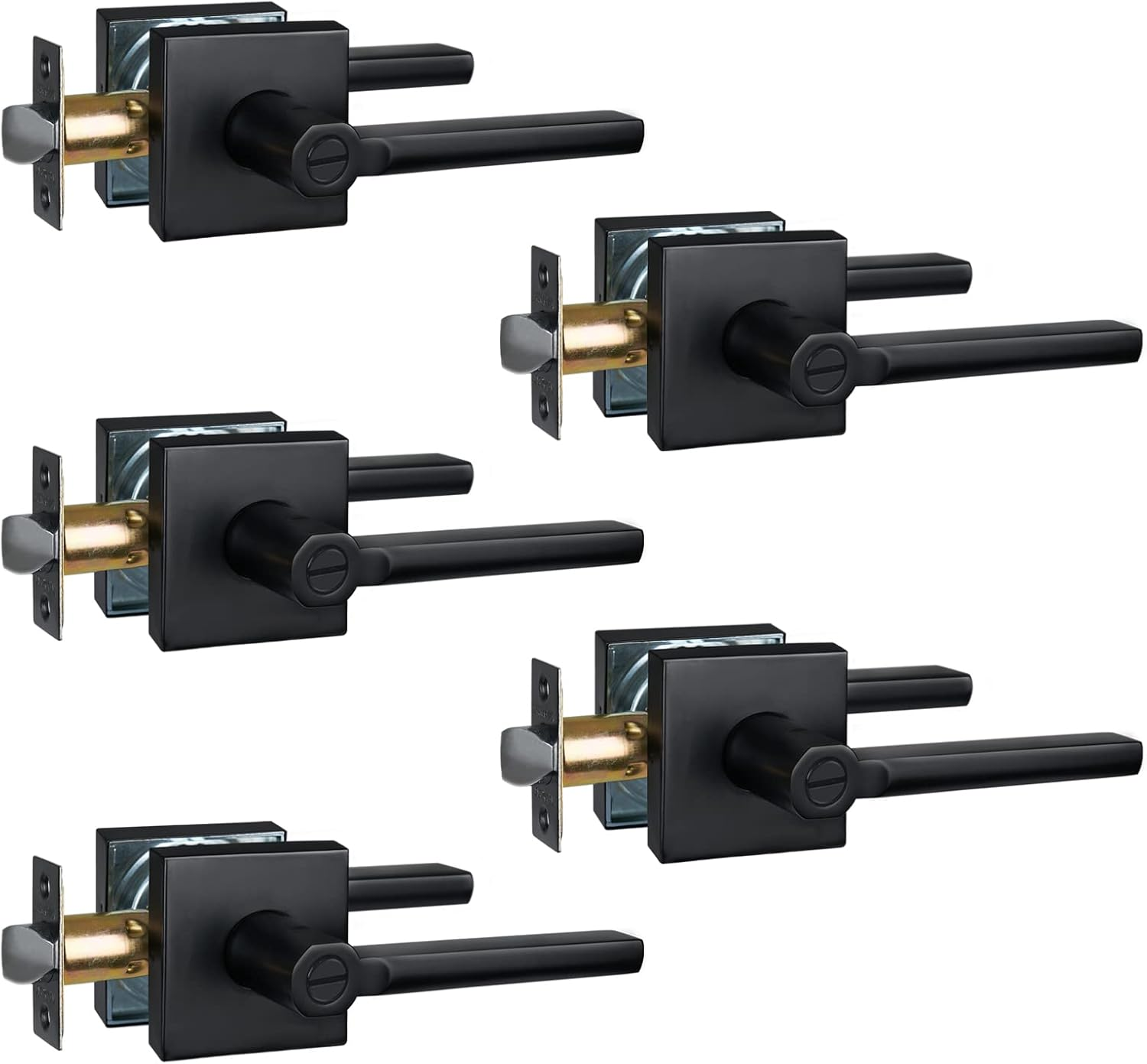 Privacy Door Handle for Bedroom&Bathroom, Keyless Interior Door Lever, Square Do-image