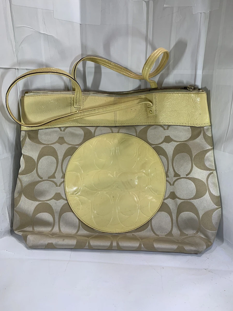 Coach Neon Yellow and Light Gray  nylon purse Signature Drawstring Backpack new Coach Outlet & Retail Drop 4/29: What main image 2