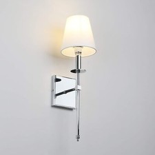 Single Industrial Wall Sconce Lighting with Flared White Textile Lamp Shade