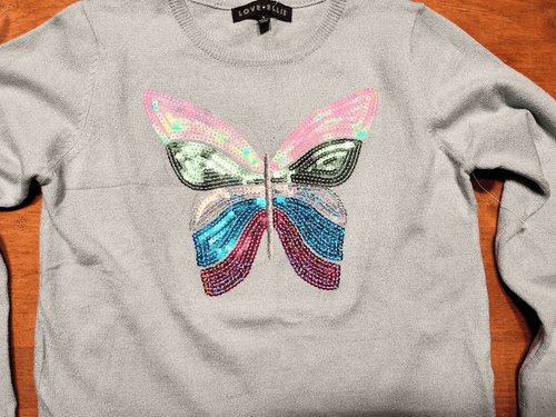 LOVE ELLIE SEAFOAM GREEN SEQUIN BUTTERFLY SWEATER CHILDS SMALL NWD - Picture 2 of 8