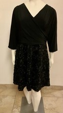 Marina 3/4 Sleeve Surplice Neckline Textured Rosette Skirt A Line Dress Size 20W