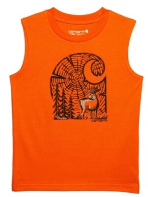 Carhartt Toddler Boys Orange Wood Grain C Tank Top Size 3T NWT Forest Deer Buck