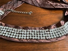 Woman Mahogany Brown Fabric Rhinestone Adjustable Evening Belt Size Small