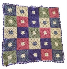 Vintage Granny Core Square Afghan Handmade Crochet 44in x44in