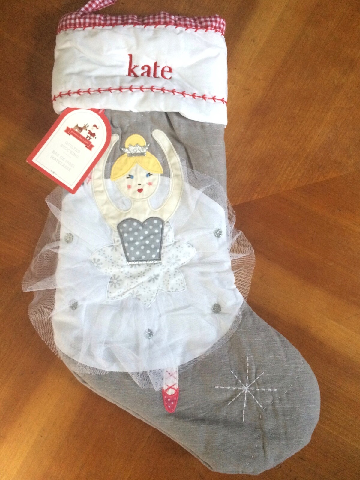Nwt Pottery Barn Kids Quilted Stocking Blond Ballerina Gray