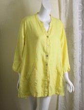 Multiples Sz Xl Bright Yellow 100% Linen A-line Lagenlook Funky Art Jacket