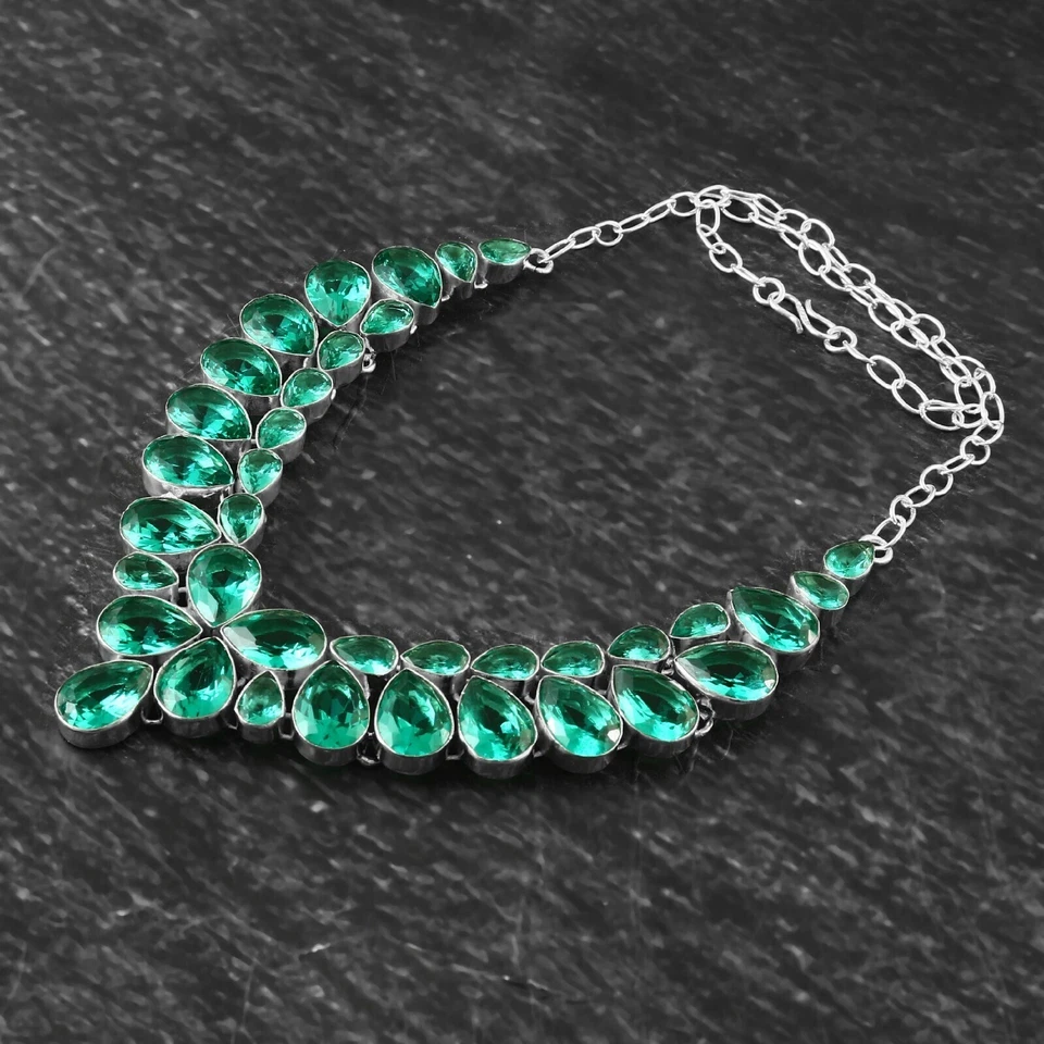 Collar hecho a mano de plata de ley 925 con piedras preciosas de turmalina verde joyería 18" Foto 2 de 3