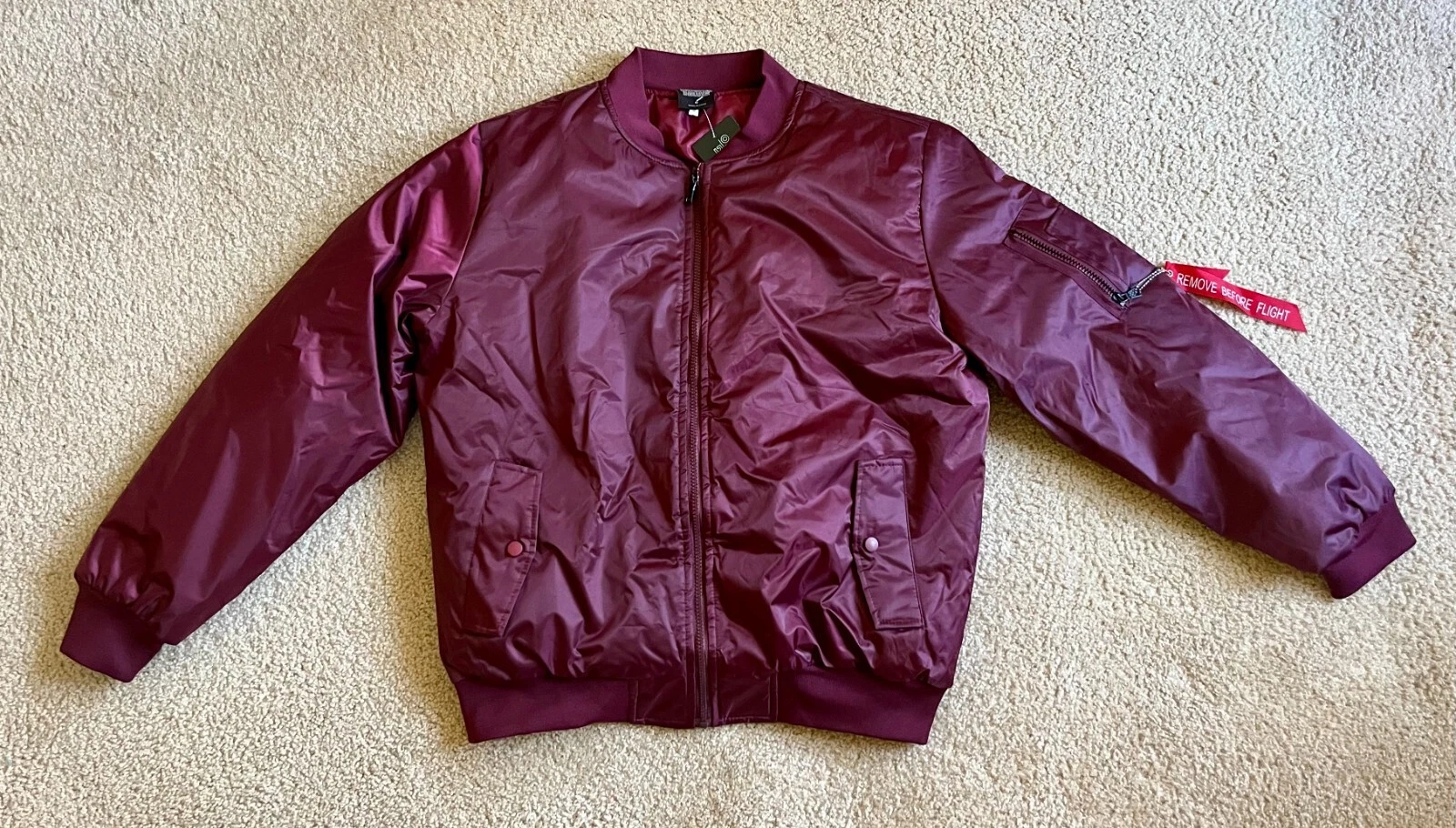 NWT Original Deluxe Maroon Burgundy Polyester Lined Flight Jacket Bomber Size M