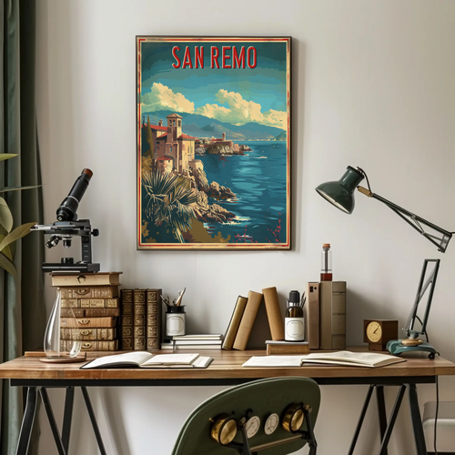 San Remo Italian Riviera Coastline Travel Poster - Picture 7 of 20