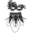 Goth Punk Lace Mask Choker Necklace Costume Accessory Set for Venetian Halloween