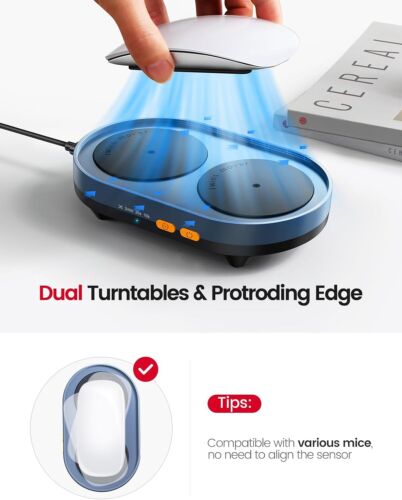 Vaydeer Dual Turntable Mouse Mover Jiggler with Adjustable Intervals, ON/Off... - Picture 3 of 7