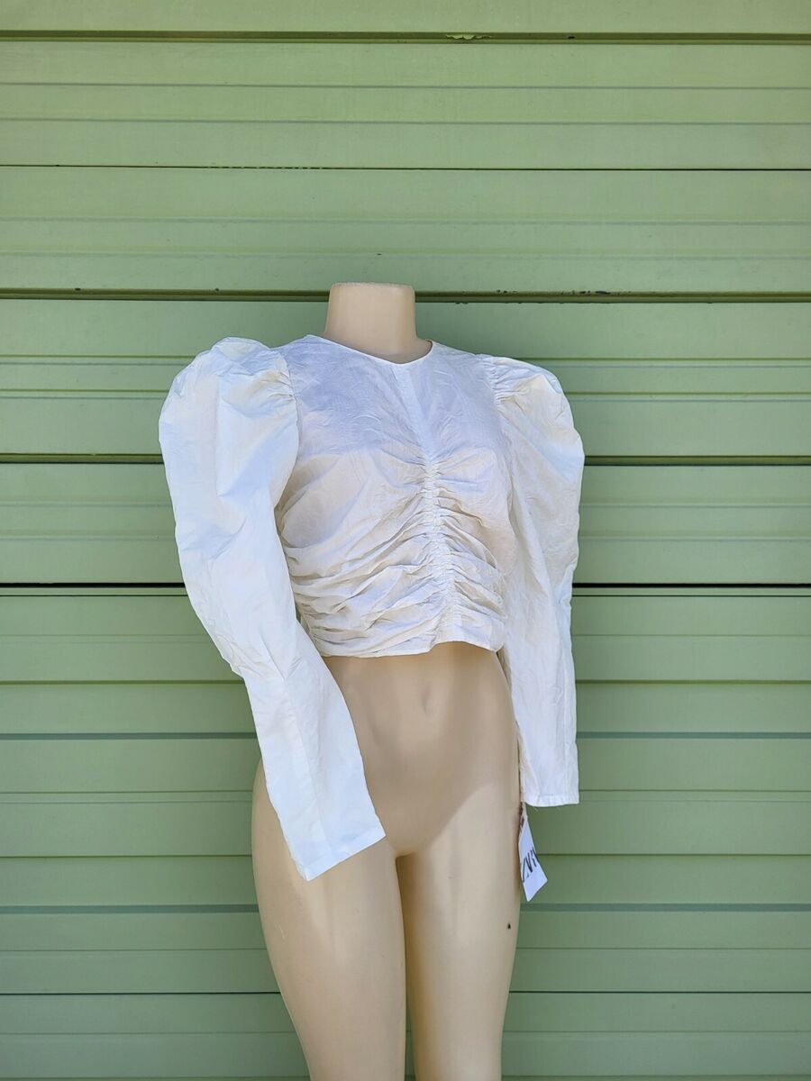 NEW Zara WOMAN Gathered Jacquard Top Size S OFF WHITE Small NEW Zara WOMAN Gathered Jacquard Top Size S OFF WHITE Small