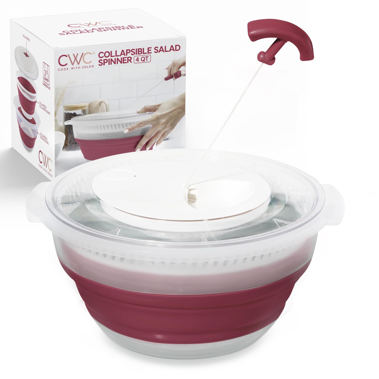COOK WITH COLOR Collapsible Salad Spinner 4 QT Space Saving Lettuce Dryer