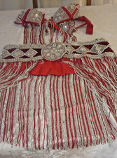 Agypten Bauchtanz Orientalisches Kostüm BH+Gürtel,sehr lange Fransen Handarbeit 