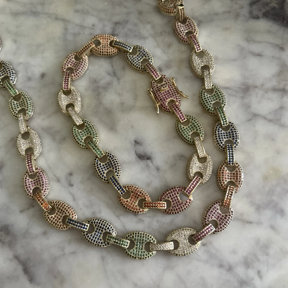 Juegos de cadenas cubanas Ice Out estilo Gucci para hombre Foto 3 de 4