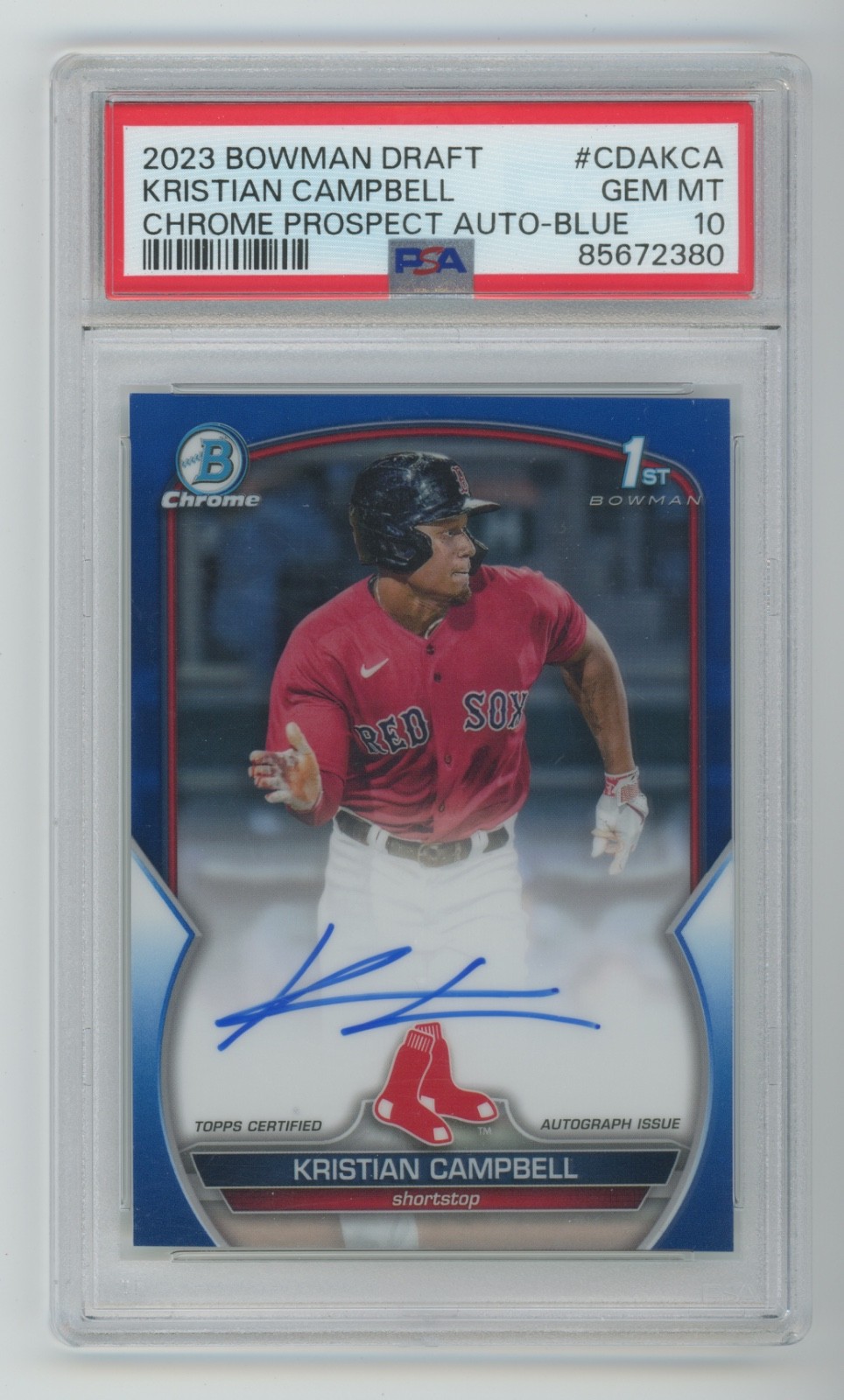 2023 Bowman Chrome Draft Blue Refractor 1st Kristian Campbell Auto 93/150 PSA 10