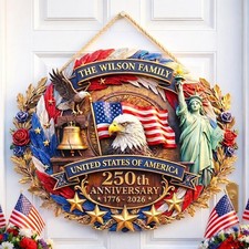 Insegna Legno Personalizzata, Regalo Personalizzato America 250°, Appendiabiti Porta Bandiera USA