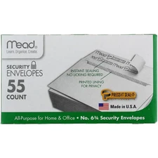 Mead Press-It Seal-It Security Envelopes, 3.625in X 6.5in, #6.75, 55 Ct
