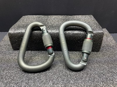 2 Pack of Petzl Attache SL Locking Carabiners - Grey/Green, Pear-Shape