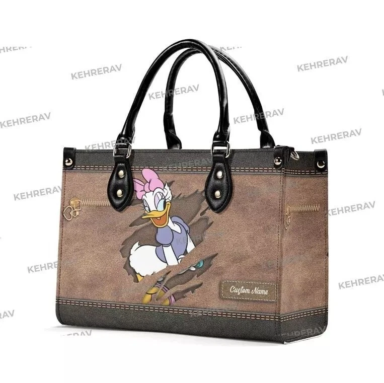 Personalized Daisy Duck Leather Handbag, Daisy Duck Lovers Shoulder Bag Gift