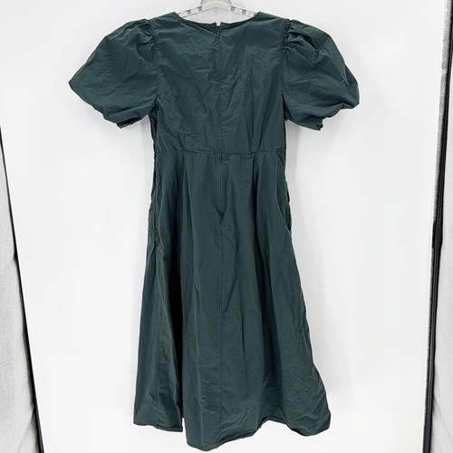 Madewell Poplin Cutout Puff-Sleeve Midi Dress dark palm size 14 cotton summer - Picture 3 of 9