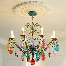 French Retro Living Room Art Fruit Pendant Light Multi-Colored Glass Chandelier