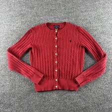 Polo Ralph Lauren Cardigan Sweater Girls XL 16 Red Cable Knit Button Front Logo