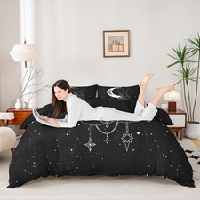 Bohemian Moon Star Duvet Cover Queen Size Galaxy Starry Sky Black Comforter C...