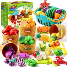 Learning Toys Play Food Set for Toddlers, Cutting Food for Preschool Activiti...