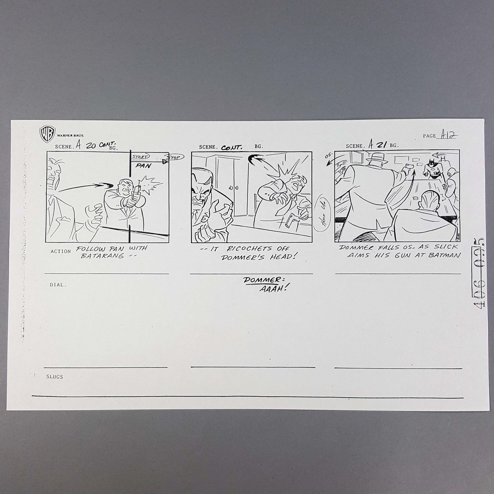 Batman: Mask of the Phantasm Storyboard Batarang Ricochets Off Dommer's Head,