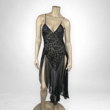 Vintage 80s Lace Sheer Black Nightgown M