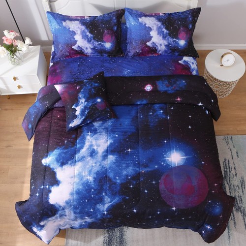 Full Galaxy Comforter Sets 6 Piece Bed in A Bag, Outer Space Themed Bedding f... - Picture 2 of 7