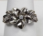 Vintage Signed A- Sterling Silver 925 Clear Stone CZ? Flower Design Ring Sz 7.25